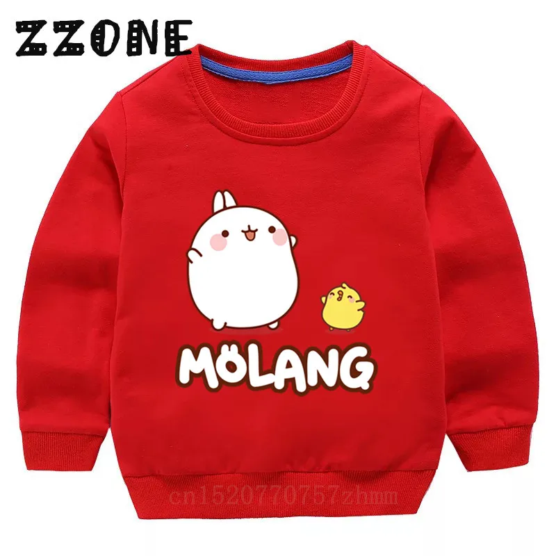 Детские толстовки с капюшоном, детские толстовки с кроликом из мультфильма «moland and Piupiu», хлопковый пуловер для малышей, топы для девочек и мальчиков, осенняя одежда, KYT5217 - Цвет: 5217A-Red