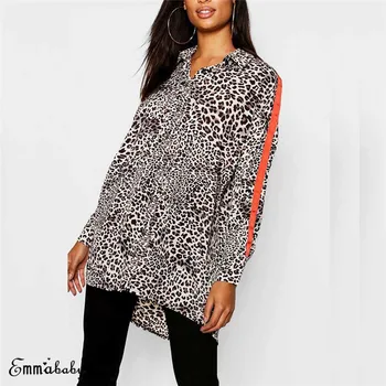 

New Women Autumn Leopard Blouse V Neck Loose Baggy Tops Ladies Long Sleeve Shirt Blusas Femininas Clothing