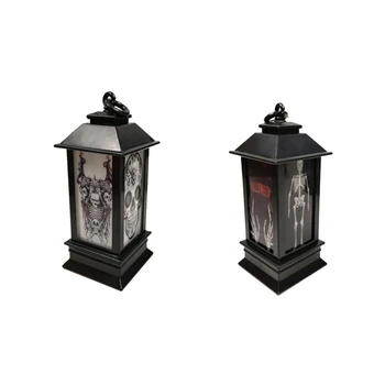 

2 Pcs Set Halloween Vintage Skull Castle Light Lamp Party Hanging Decor LED Lantern Decorations Random Color