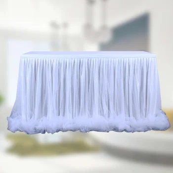 

Tutu Table Skirt Mesh Desk Skirt Party Supplies for Party Wedding Birthday Home Decors (Long Yarn, White)
