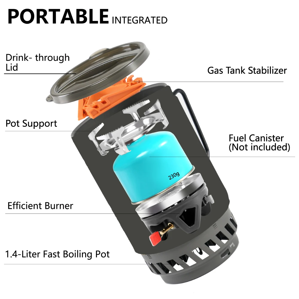 APG Portable Cooking System Outdoor Hiking Stove Heat Exchanger Pot Propane Gas Burners 1400ml Camping Equipment Oven camping gas stove camping stove gas burner gas stove camping stove accessories