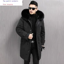 Парка из натурального меха, мужская зимняя куртка, натуральный мех норки, подкладка из лисьего меха, воротник с капюшоном, пальто, Мужская норковая шуба, KD91008-97