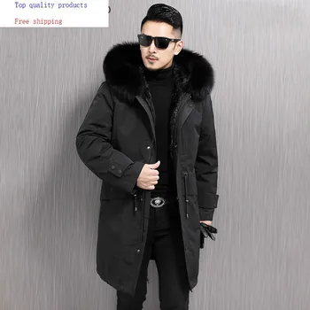 

Parka Real Fur Coat Men Winter Jacket Natural Mink Fur Liner Fox Fur Collar Hooded Overcoat Mens Mink Coat KD91008-97