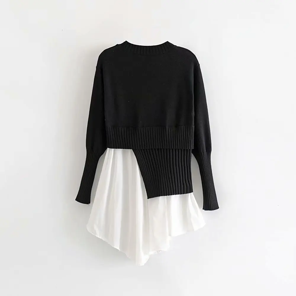 CHICEVER Winter Knitted Pullovers Sweater For Women Top Female Patchwork hem Casual Women's Jumper Clothes Fashion New