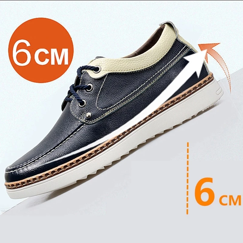 Men Casual Leather Shoes Fashion Elevator Shoes Height Increasing Shoes Men Lift Sneakers High Heel Work Shoes