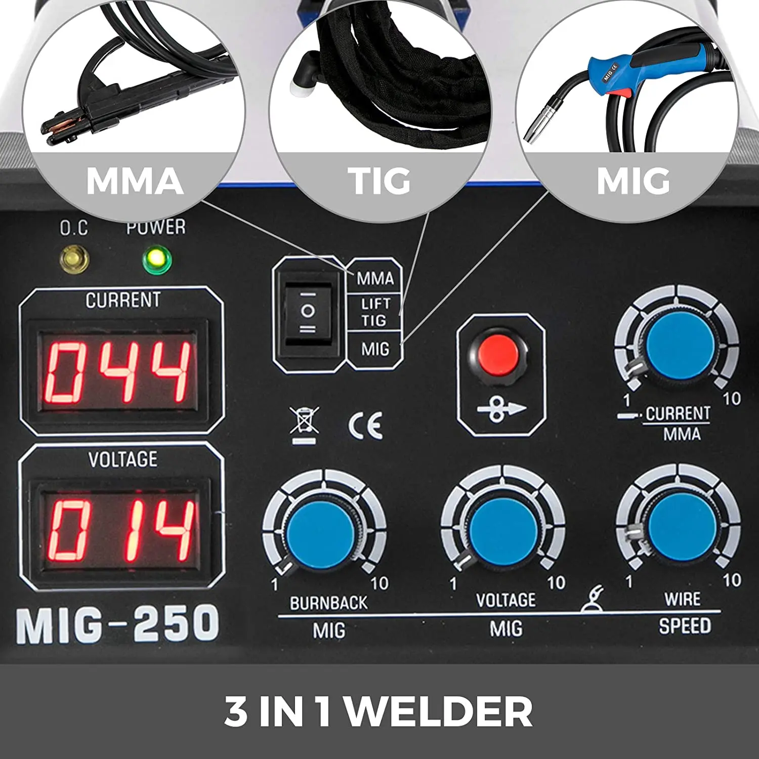 Welder 250 Amp MIG TIG Arc Welder 3 in 1 Aluminum Welder Semi-automatic Welding IGBT Combo Welding Machine Dual voltage BurnBacK 4