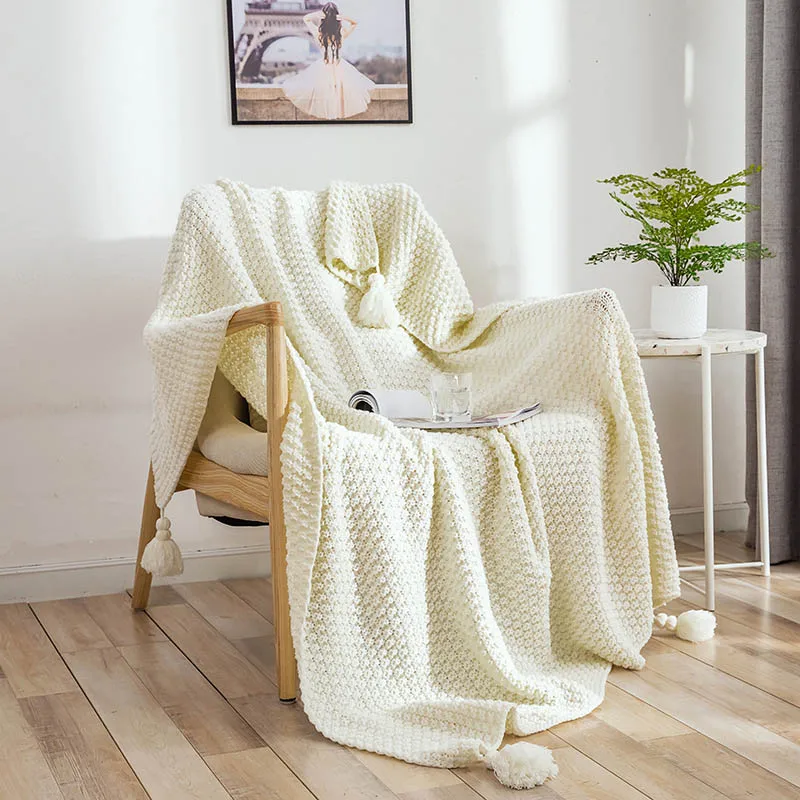 beige Ручной работы вязаные кресла одеяла для кушетки с кисточками твердый самолет шезлонг покрывало домашний текстиль 130x170 см - Цвет: beige