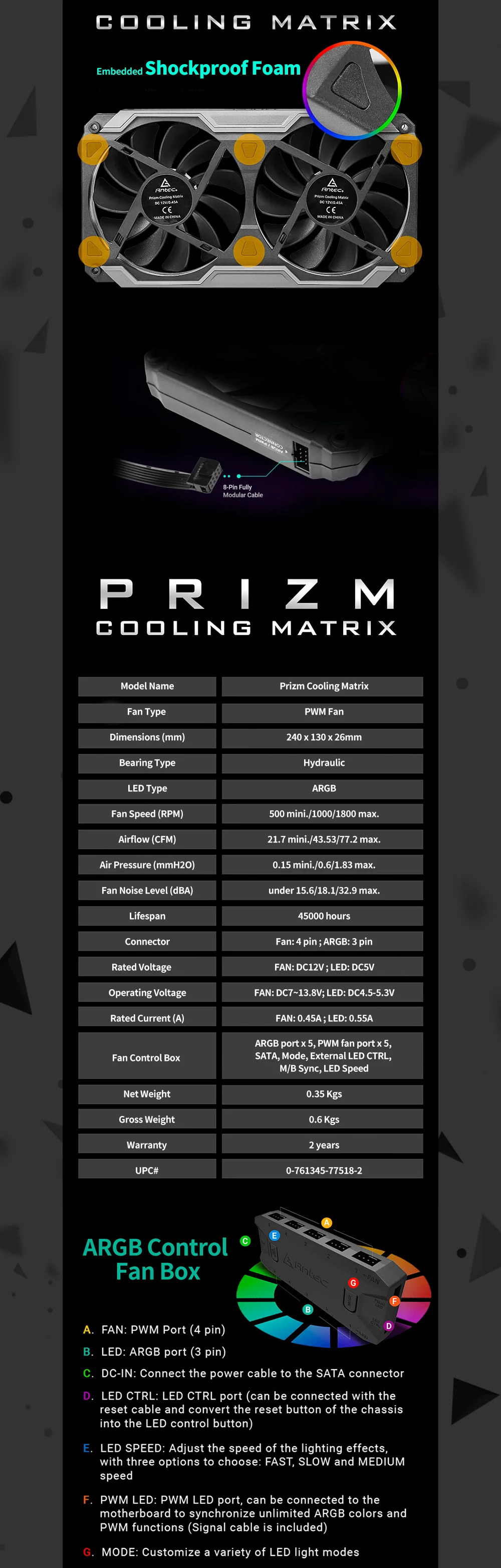 AT-PCM Prizm Вентилятор охлаждения матрицы ШИМ для Antec один из видов обтекаемой ARGB освещения 2 в 1 двойные вентиляторы с кронштейном ARGB