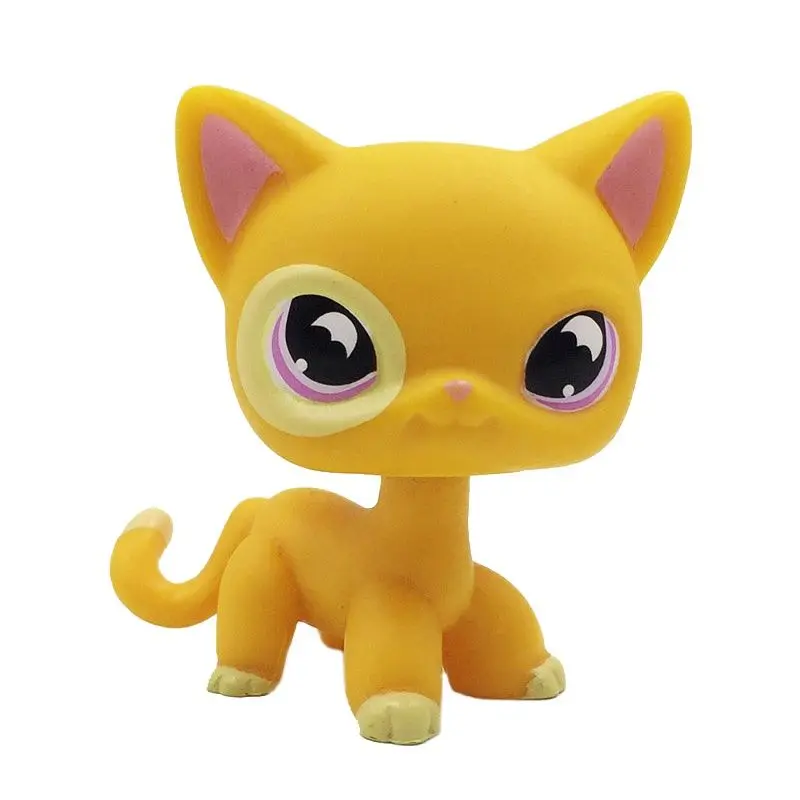 LPS 933 Orange Star Eyes Cat Littlest Pet Shop Standing Pink Purple Kitty Toys 