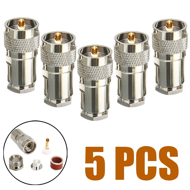 

5pcs/set UHF-J-7 PL259 Plug Male Connector Clamp Type RG213 LMR400 TV Antenna Coaxial RF Connector For Electrical Equipment