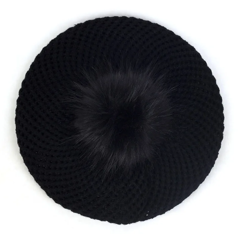 Black12 Geebro женские двухслойные береты шляпа с Pom женский из искусственного шелка и сатина с мехом со складками шапки; сезон осень-зима теплая шапка шапочки сапоги высотой выше колена берет BL007 - Цвет: Black12
