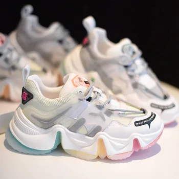 

2020 Spring Autumn Women's Colorful Sneakers New Fashion Trend Genuine Leather Color Platform Design Vulcanized Casual Shoes