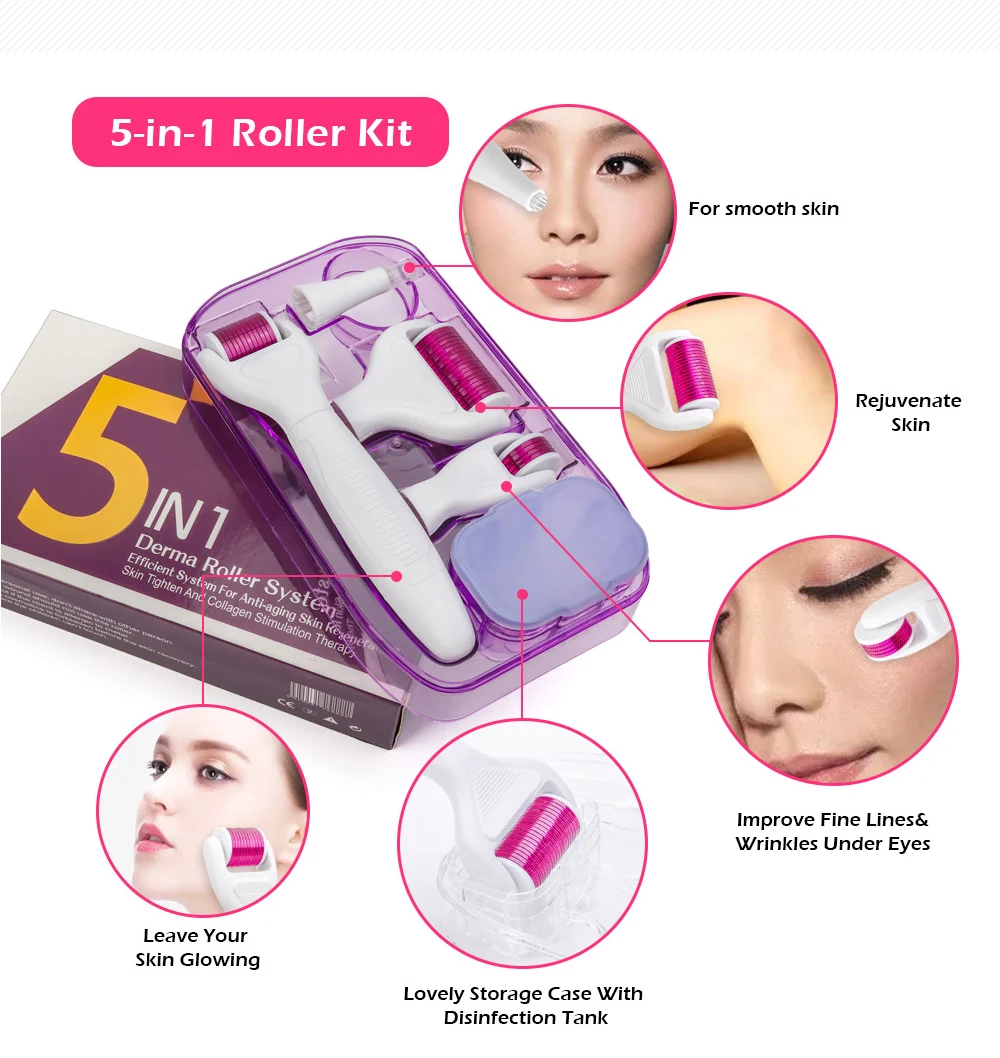 Microneedle Derma Roller Kit for Face 300/720/1200Titanium Derma roller Micro Needle Facial Roller Skin Microdermabrasion Rollor