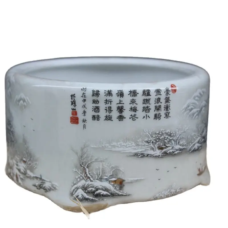 

Antique Porcelain Snowscape Flower Pot Small Flower Pot Home Life Decoration