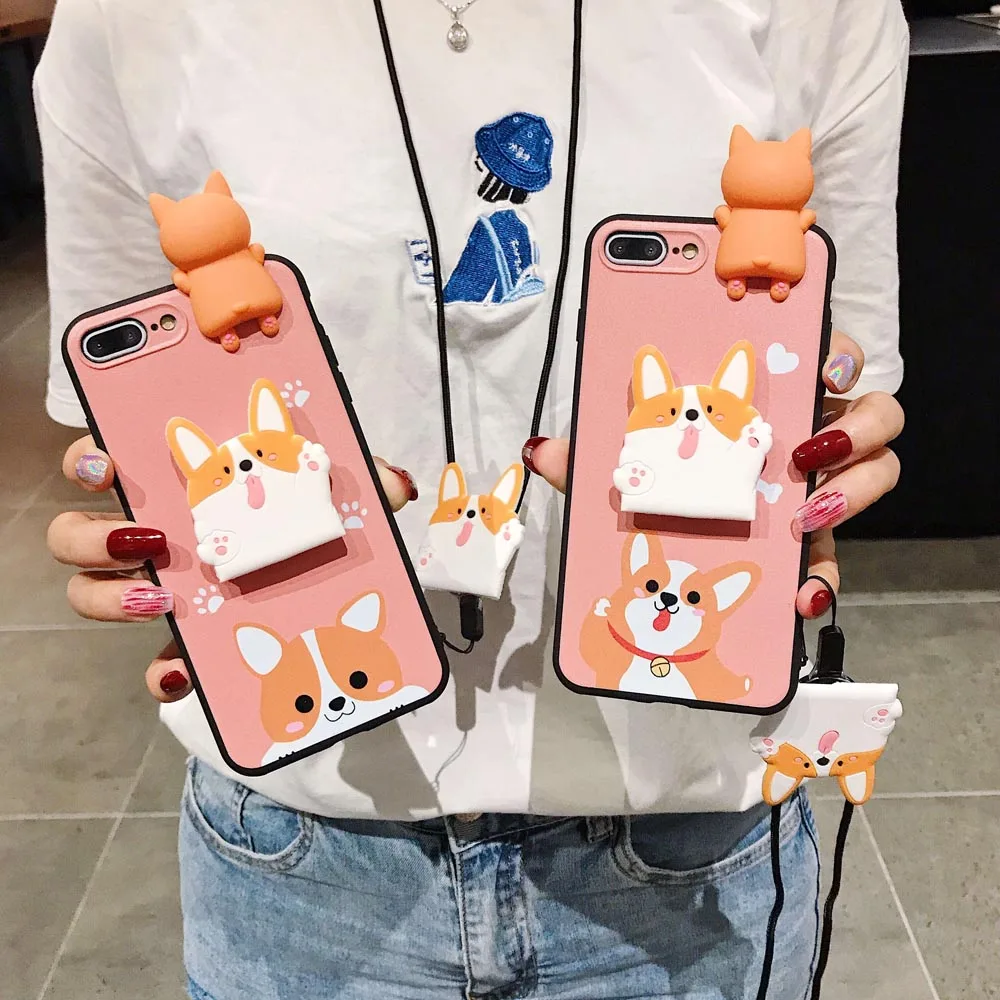 

Cute Cartoon Lanyard dog soft silicone phone case for iphone 6 6s 7 8 plus X XR XS MAX cover cases coque