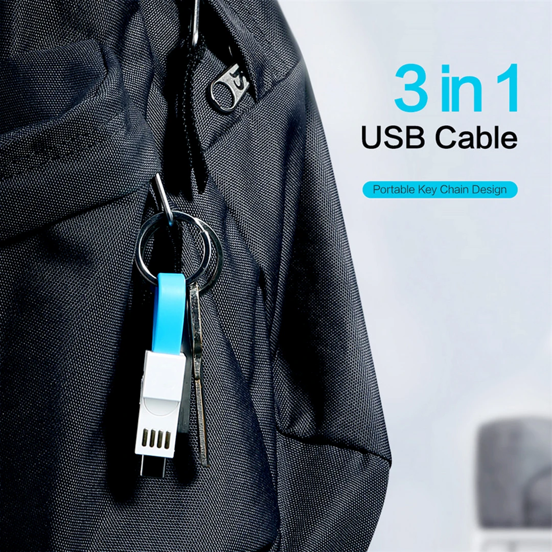 3 в 1 брелок USB кабель для зарядки Micro usb type C кабель для освещения для смартфонов Android 2A мини брелок зарядное устройство зарядный кабель