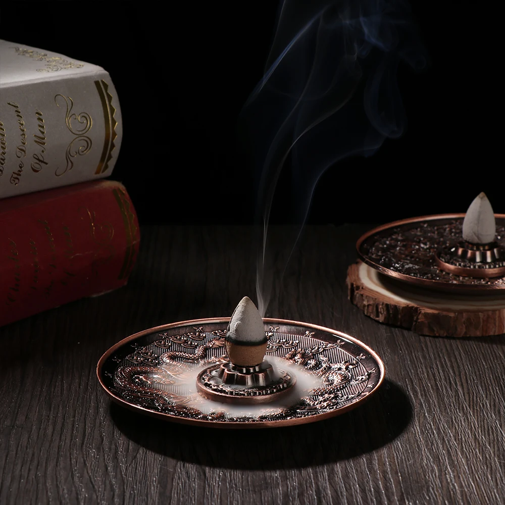 1 Set Chinese Zodiac Censer 5 Holes Lotus Backflow Incense Plate Joss-stick Holder Retro Crafts Buddhism Temple Tool Home Decor