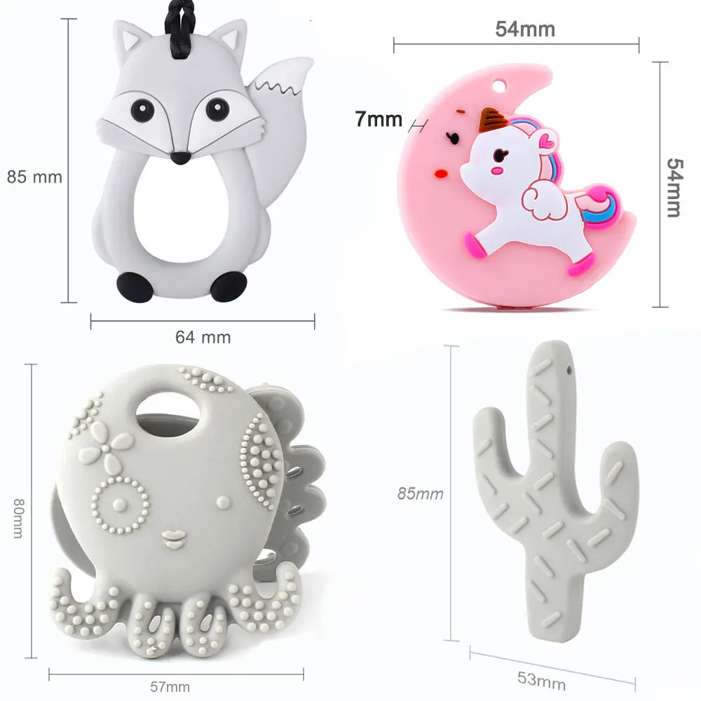 Silicone Teething Toys 1pc Silicone Baby Teether Cartoon Animals Unicorn Rodent Necklace Food Grade