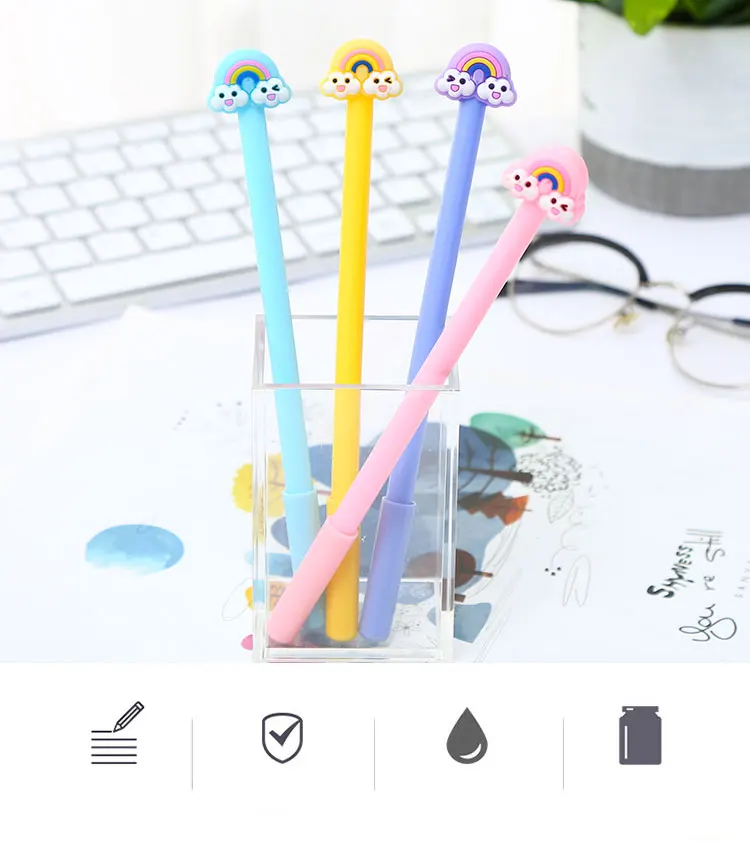 12 шт./компл. в Корейском стиле с изображением милой радуги и Kawaii гелевые ручки весело школьные канцелярские принадлежности вещь Материал небо Блестящий Карандаш Чехол сумка стационарный