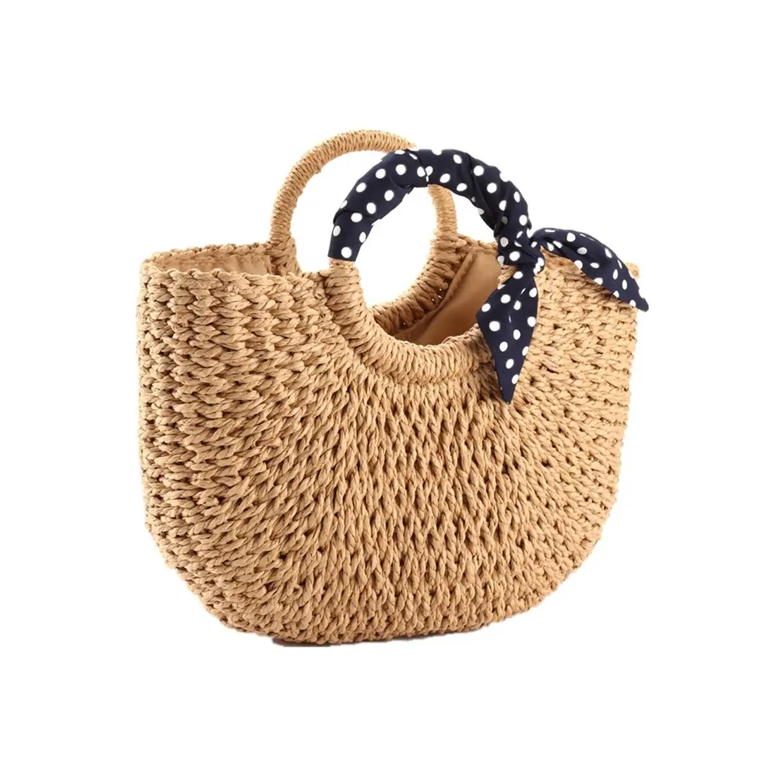 

Handmade Straw Purse Hobo Mini Tote Natural Vintage Bag, Women Round Handle Ring Rattan Retro handbag Summer Beach