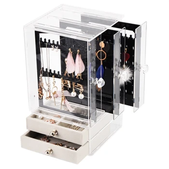 

New Acrylic Jewelry Organizer Box for Necklace Display Storage Case Earrings Bracelet Hanger Decoration Girls Gift Women Makeup