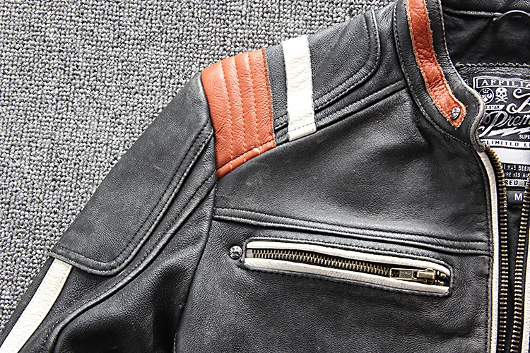 Винтажная Черная Мужская Американская мотоциклетная кожаная куртка размера плюс XXXXXL из натуральной толстой воловьей кожи, облегающая байкерская куртка