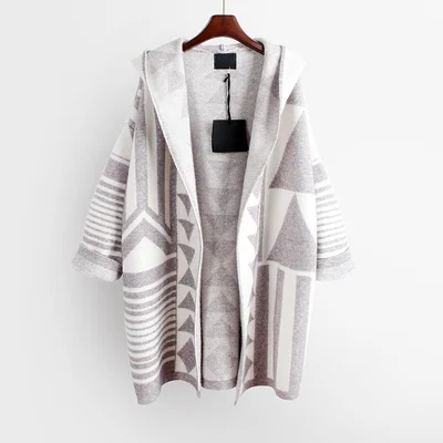 gray apricot Принт в стиле пэчворк с капюшоном свитер Для женщин кардиган пальто новая свите с длинными рукавами куртка осень-зима корейский Трикотаж Пальто f1516 - Цвет: gray apricot