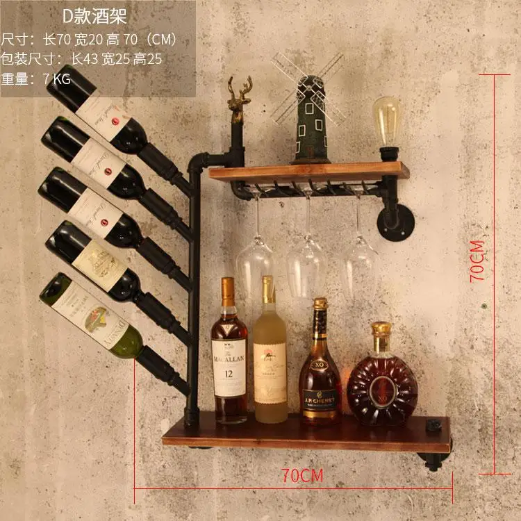 CF3 металлический и деревянный винный стеллаж настенный держатель для бутылки виски Европейский стиль Винный Стеллаж винная бутылка стенд - Цвет: Красное вино