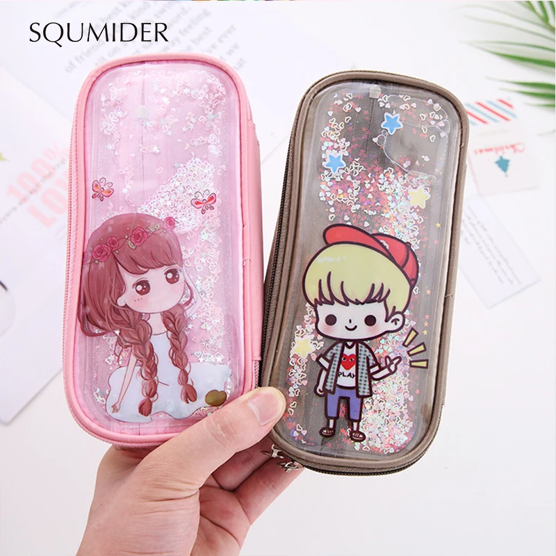 Креативный чехол для карандашей SQUMIDER, мультяшная коробка для карандашей на молнии, вместительная сумка для студенческого подарка, милые школьные канцелярские принадлежности