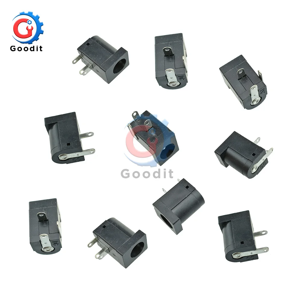 

10Pcs DC-005 Black DC Power Jack Socket Connector 5.5x2.1mm Barrel-Type PCB Mount Connectors Electrical Power Socket