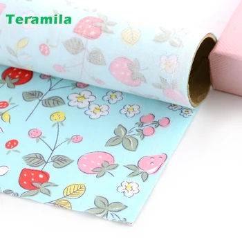 

Teramila Strawberry Pattern Blue Cotton Flower Fabric Telas Por Metro Cloth Quliting Fabric Sewing Patchwork Needlework Dress