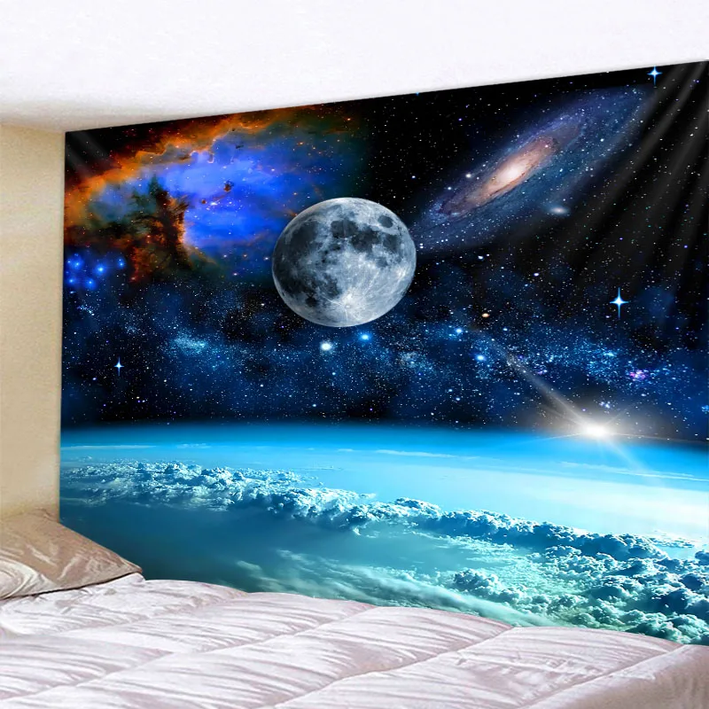 Milky Way Night Sky Tapestry Moon Night Starry Sky Landscape Tapestry Bohemian Psychedelic Home Living Room Bedroom Decoration Tapestry Decor