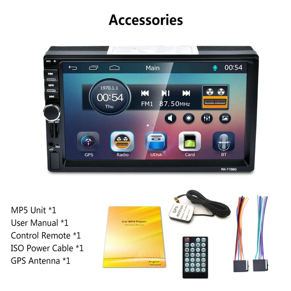 

RK-7156G 2Din 7inch Car MP5 FM/RDS Car Radio HD Touch Screen GPS Navigation Car Multimedia Player Support USB TF