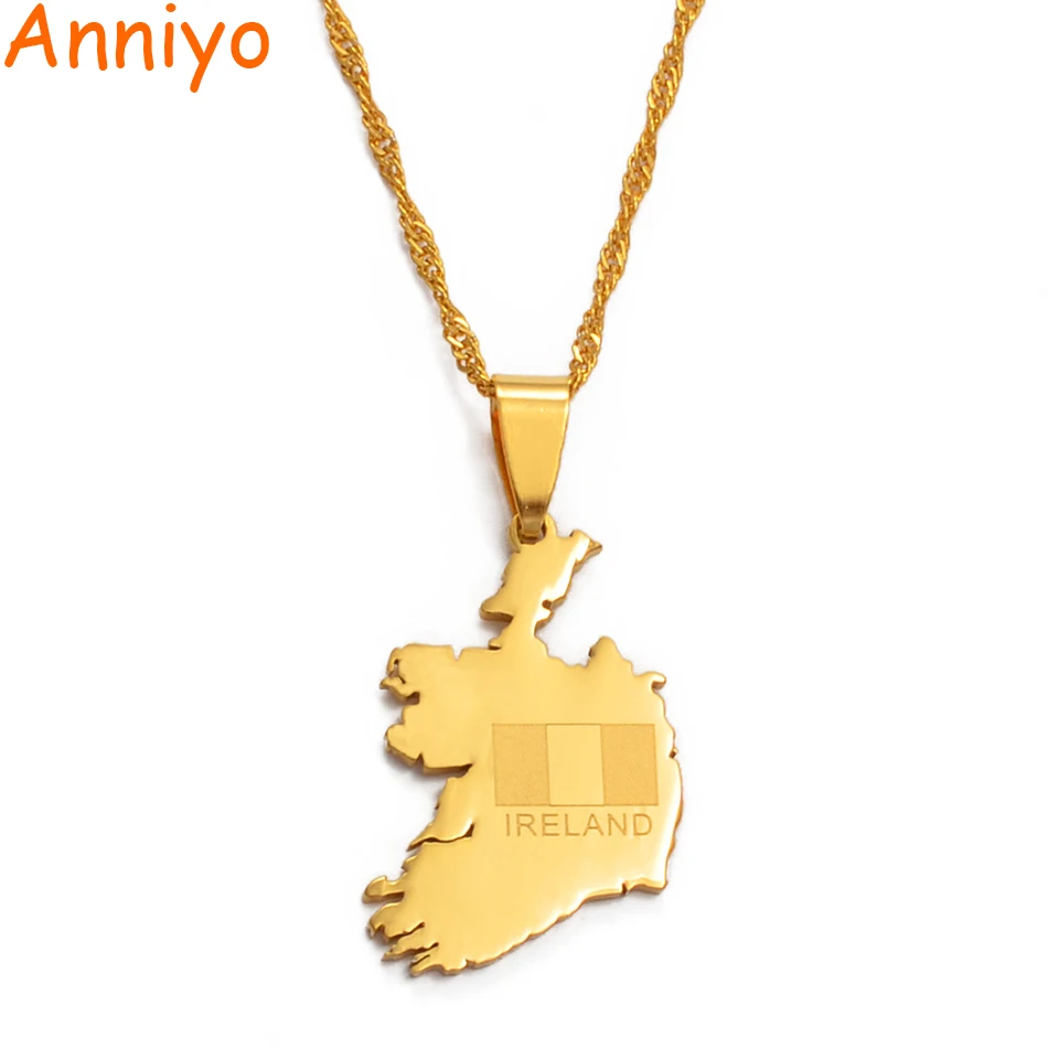 Anniyo The Republic of Ireland Map Gold Color Pendant and Thin Chain Necklaces Poblacht na Heireann Country Maps Jewelry#020821@ | Украшения