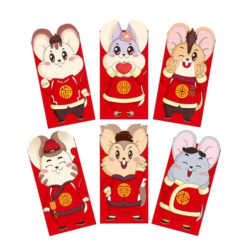 

6pcs/set Chinese New Year Red Money Envelope Year of the Rat Packet Bag Spring