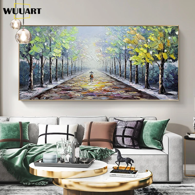 

Landscape Painting Wall Art Oil Painting Lover In The Birch Forest Road Canvas Painting Wall Picture For Living Room Home Decor