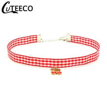 CUTEECO стиль романтическая милая мягкая колье Цепочки и ожерелья красная вишня кулон с клетчатым воротником Для женщин колье бархатные вечерние ювелирные изделия