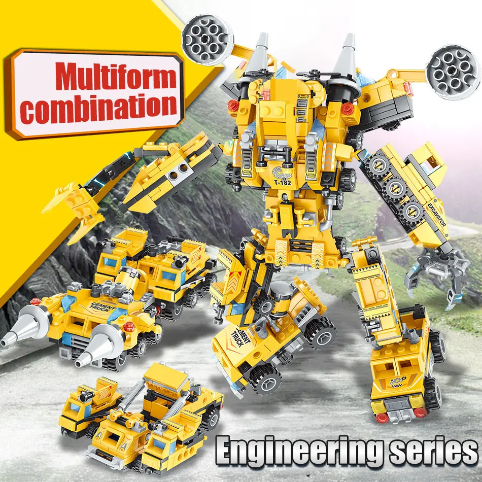8 в 1 Citys Engineering Police DIY машина Робот сборные строительные блоки грузовик деформация робот комбинация Кирпичи игрушки для детей