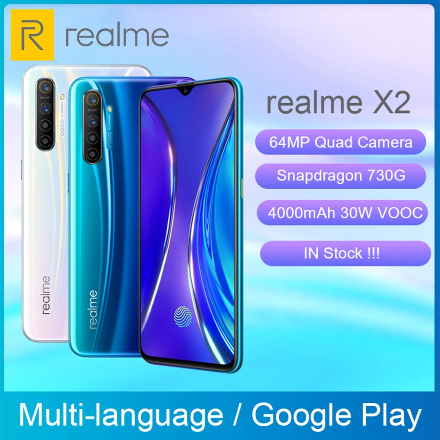 Мобильный телефон Realme X2 Snapdragon 730G 8 ГБ + 128 Гб камера 64 мп 6 4 дюйма FHD NFC OPPO сотовый VOOC