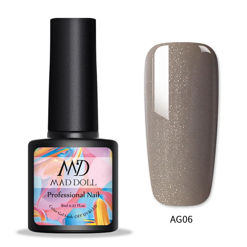 MAD DOLL, 1 бутылка, 8 мл, Гель-лак для ногтей, зеленый, смешанные цвета, блестящая блестка, впитывающий УФ-гель для ногтей, для самостоятельного дизайна ногтей - Цвет: AG06