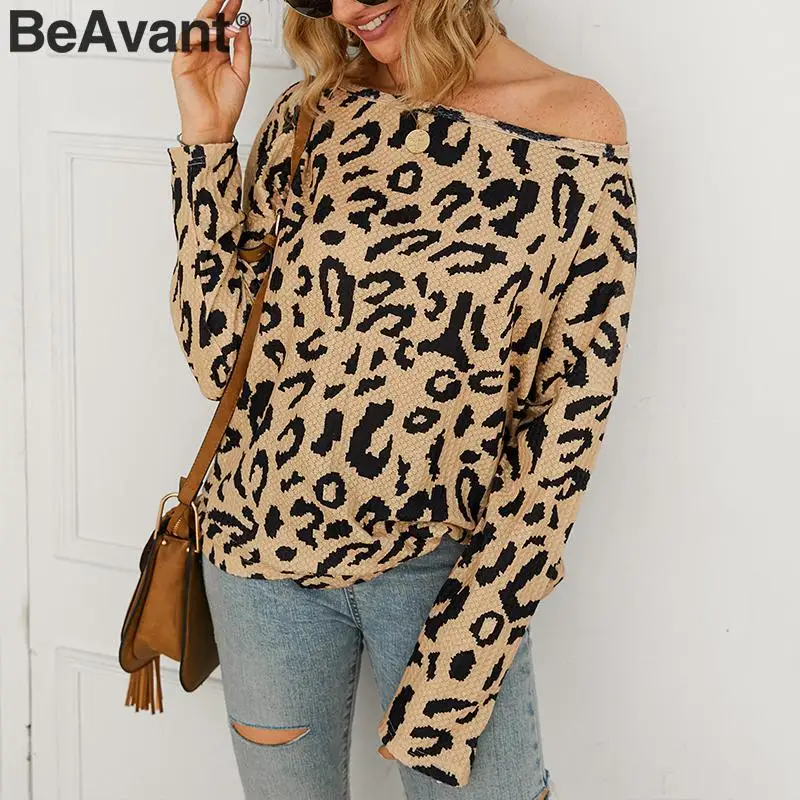  BeAvant Casual leopard print blouse shirt women Long sleeve slash neck female tops shirts Elegant k