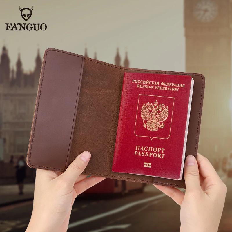 Genuine Leather Passport Cover Handmade Russia Passport Holder Embossing Passport Case For Travel