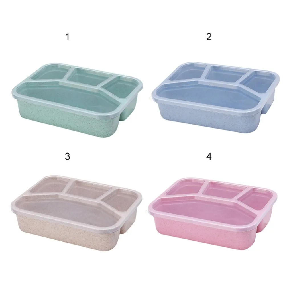 Wheat Straw Lunch Box Portable Bento Box Four Grid Fast Food Box For Microwave Oven New
