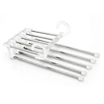 

Multi-functional 5 In 1 Pants Rack Retractable Space Saver Hanger Wardrobe Shelf