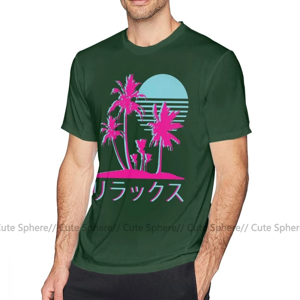 Хипстерская футболка эстетика vaporwave Neon Palms футболка с коротким рукавом графическая Футболка мужская Милая хлопковая большая Повседневная футболка - Цвет: Dark Green