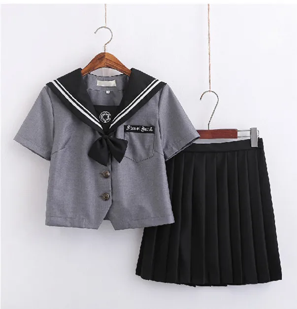 Short sleeve suit Школьные платья японские Jk Униформа серый костюм моряка аниме форма плиссированная юбка униформа платье для старшеклассниц студентов - Цвет: Short sleeve suit