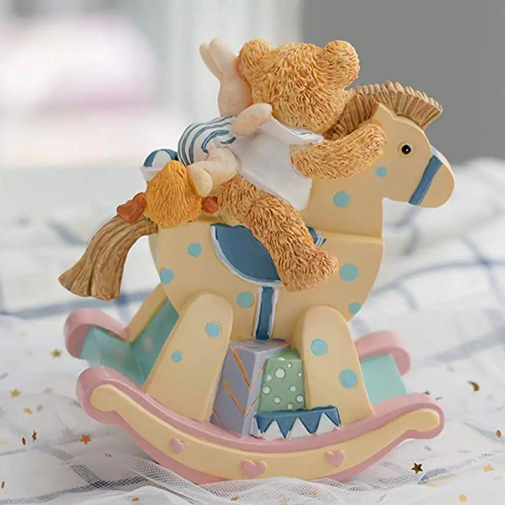 Bear Rocking Horse Music Box Trojan Child Birthday Present Christmas Present Resin Crafts Rotating Music Box Holiday Supplies