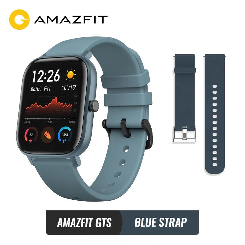 Предпродажа Amazfit GTS Глобальная версия Умные часы SmartWatch GPS Бег Спорт ЧСС 5ATM Водонепроницаемый браслет AMOLED Amazfit - Цвет: Blue and blue st
