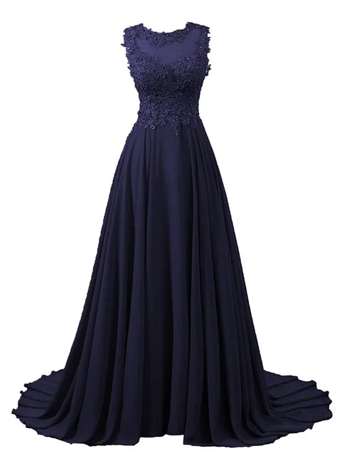 Navy Blue Лавандовые платья для выпускного вечера Длинные кружевные аппликации из бисера открытая спина шифоновые вечерние платья недорогие Вечерние Платья Vestidos De Festa - Цвет: Navy Blue