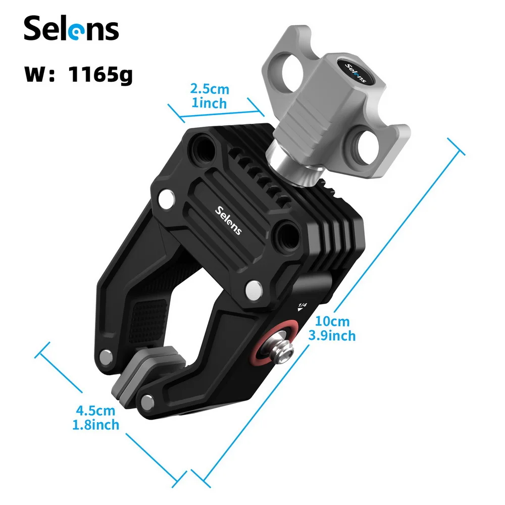Selens Photography Multifuncional Crab Clamp Cabeça de Câmera Liga de Alumínio tipo c Strong Clip para Suporte de Luz Extension Arm Clip - Image 4